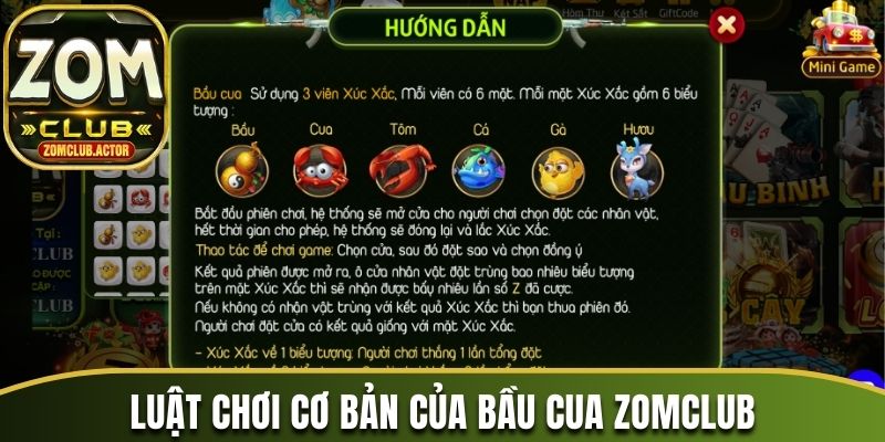 Luật chơi cơ bản của bầu cua Zomclub 